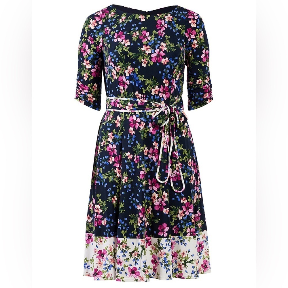 Jessica Howard Ruched Sleeve Floral Dress